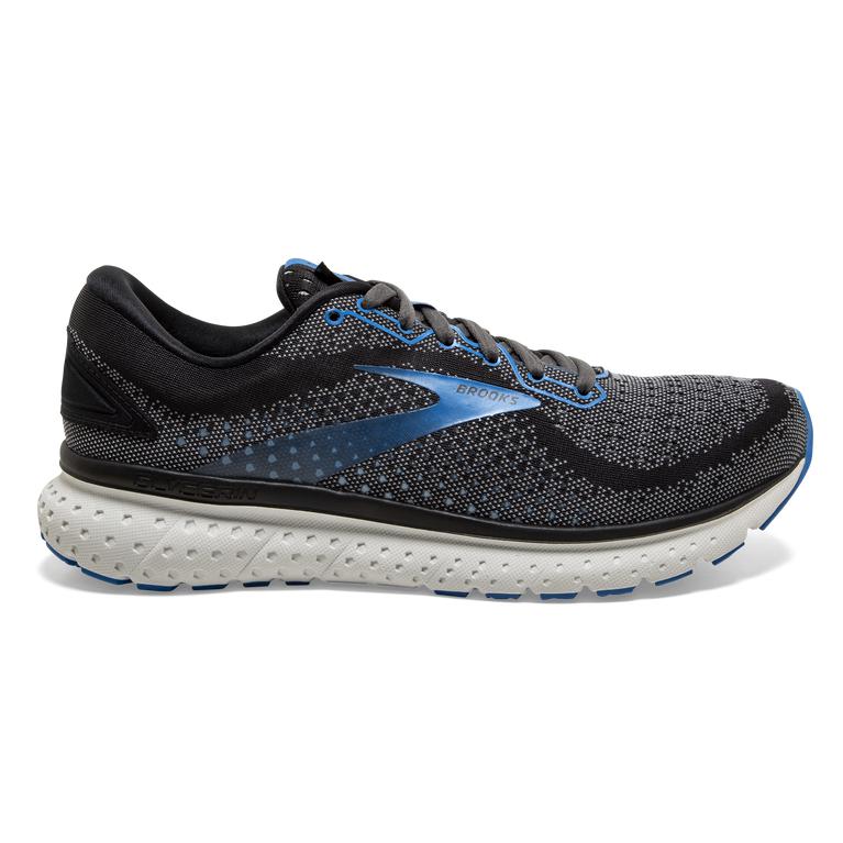 Brooks GLYCERIN 18 Road Running Shoes Mens Outlet - Black/Ebony/grey Charcoal/Blue (HZE268453)